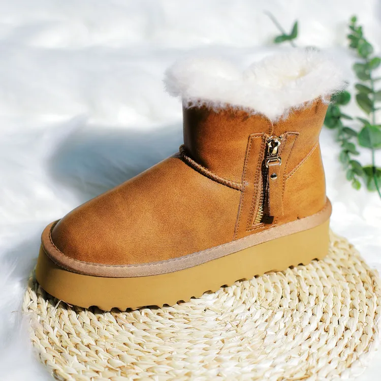 优格古2989【侧拉链】2025真牛皮羊毛冬季保暖雪地靴防滑时尚棉鞋女