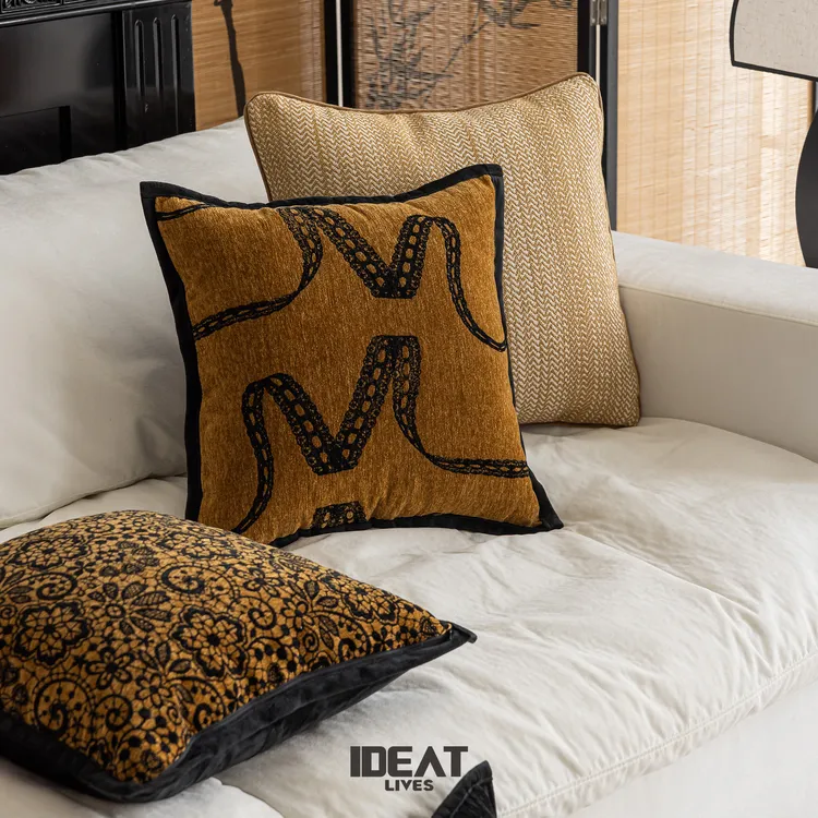 美拉德中古风雪尼尔沙发抱枕套老钱风床头靠垫样板间靠背枕含芯