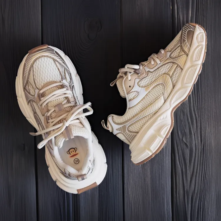 大嘴猴薄款网面老爹鞋潮款女秋冬款厚底轻便运动鞋百搭银色休闲鞋