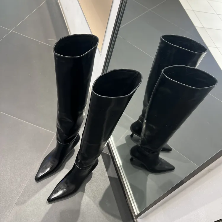 Say nono 时尚过膝一脚蹬尖头百搭高筒靴跟高6cm