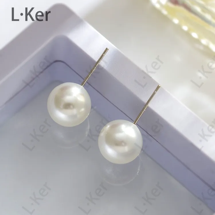 铜合金耳饰 【白月光】百搭珠珠耳环经典白色女士时尚耳钉1333