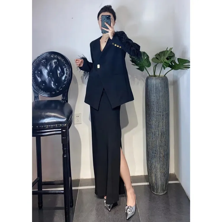 ZEROYK高级感西装裙套装秋季御姐气质黑色西服外套半身裙两件套