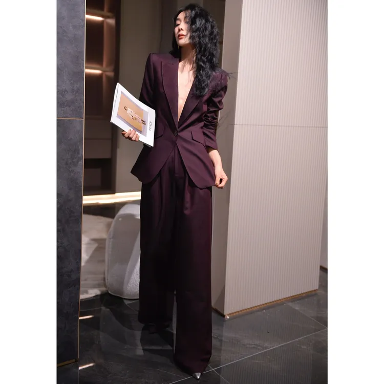 ZEROYK简约通勤职业套装高级感女神范羊毛西服阔腿裤气质两件套