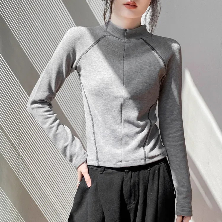 德绒拉链款半开领长袖卫衣女2024秋冬新款保暖独特别致设计感上衣