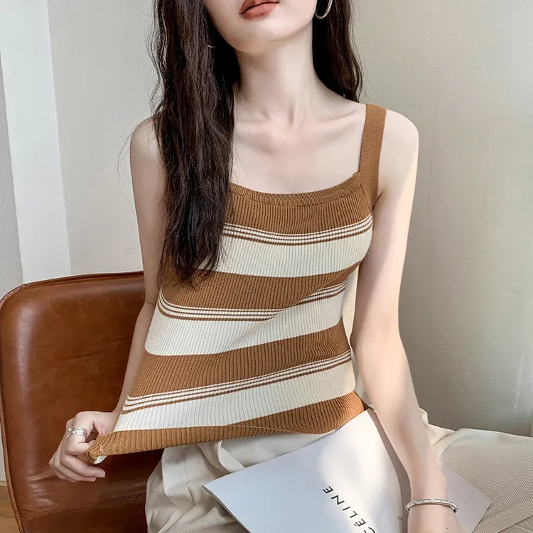 撞色条纹吊带背心女2024夏季新款辣妹多巴胺穿搭修身衬衫内搭上衣