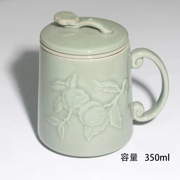 青瓷如意绿色茶杯容量老师杯子家用茶杯主人杯陶瓷