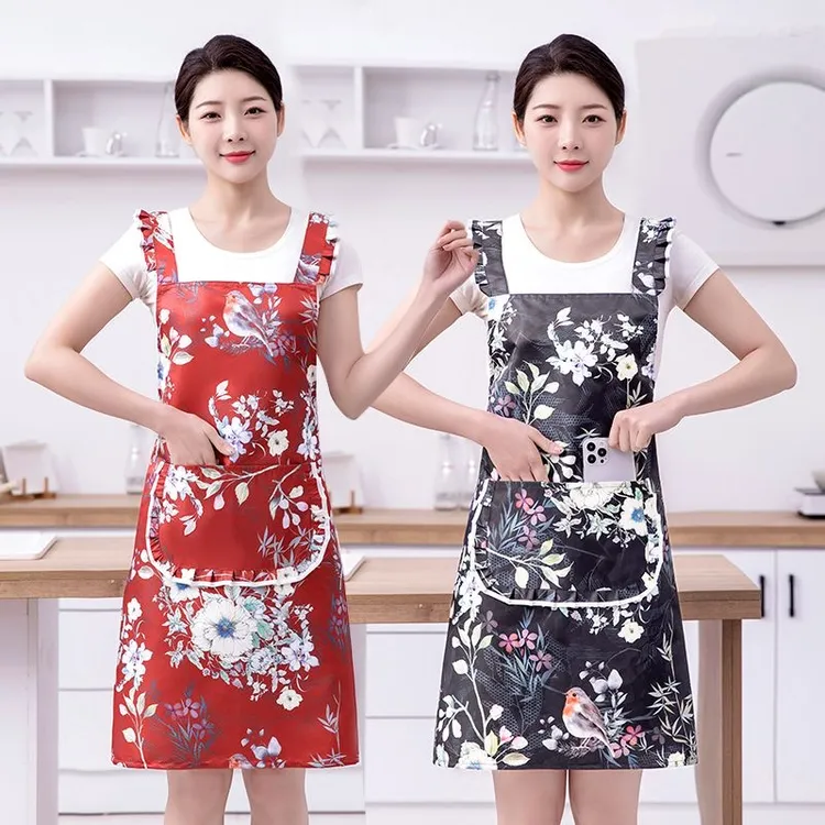 新中式国风防水围裙厨房专用家用做饭围腰女士防油罩衣防污工作服