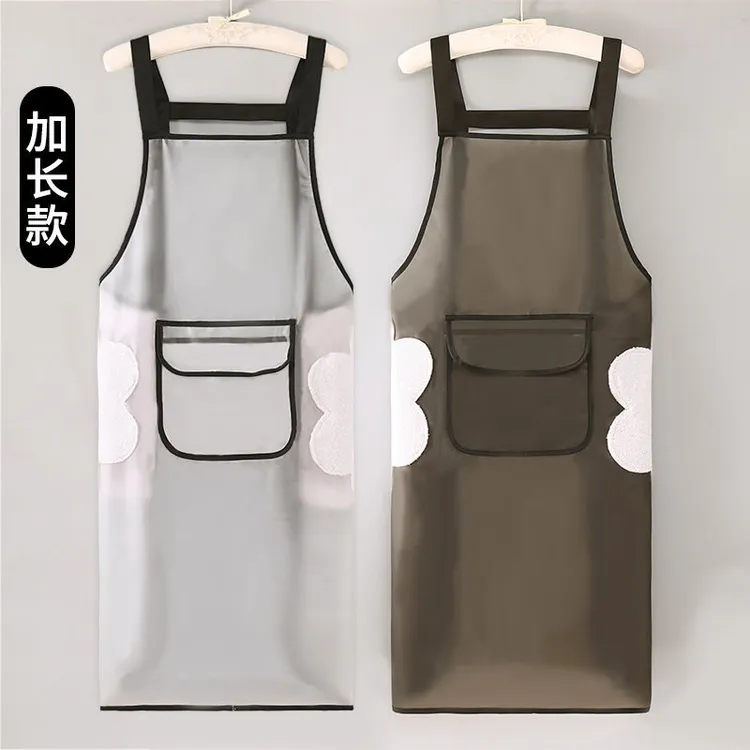 TPU防水围裙加长款男女厨房专用家用擦手透明围腰餐厅防油工作服