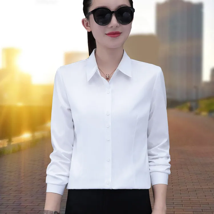 弹力白衬衫女长袖2025春秋新款免烫职业装酒店工作服正装工装衬衣