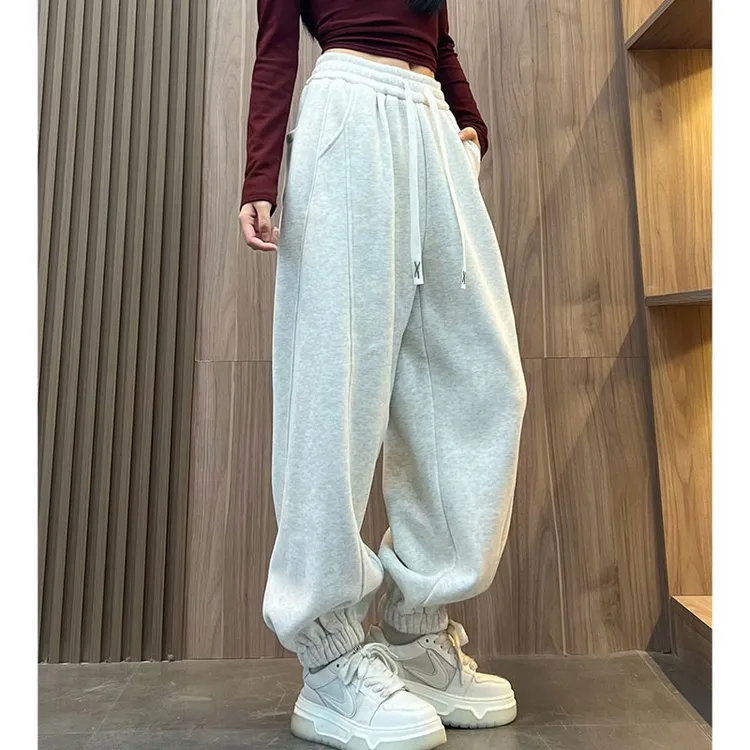 欧货宽松束脚卫裤女春秋季新款纯色百搭松紧腰运动休闲裤子香蕉