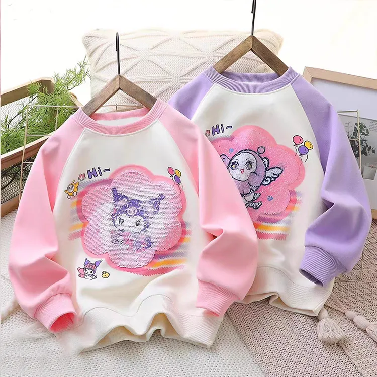 女童卫衣春秋款2025新款洋气儿童打底蛋仔卡通亮片变色中大童春装