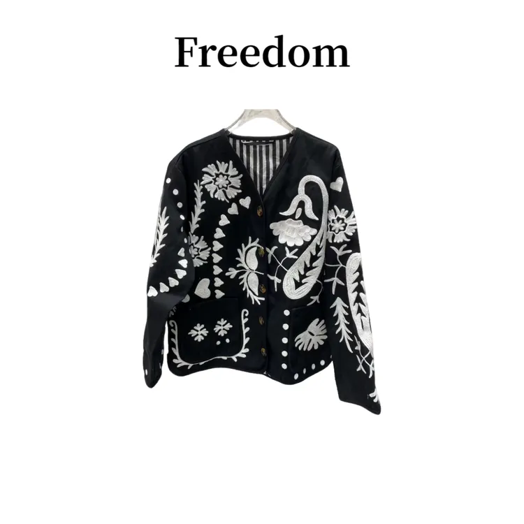 小众设计师款古典设计感立体花瓶V领刺绣外套宽松