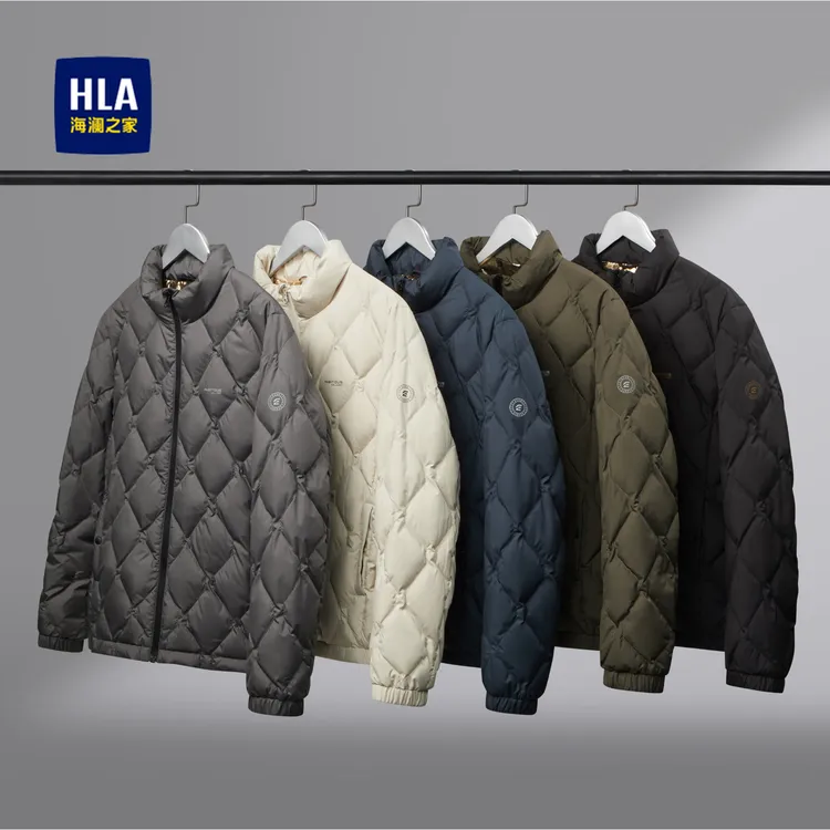 海澜之家立领轻薄保暖休闲时尚宽松白鸭绒羽绒服男士雅丹风