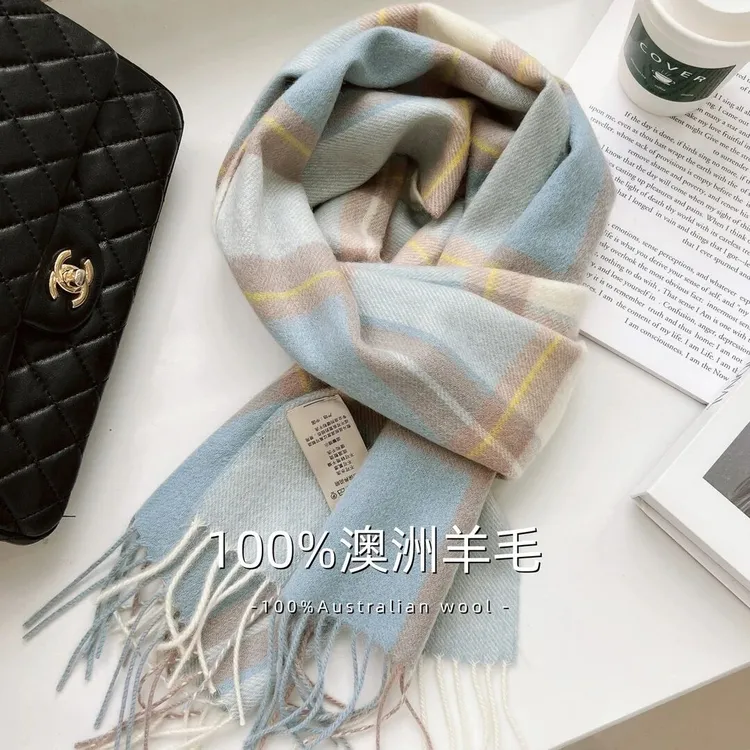 礼盒专柜品质 100%纯羊毛围巾羊绒格子围巾女冬季高级感围脖送礼