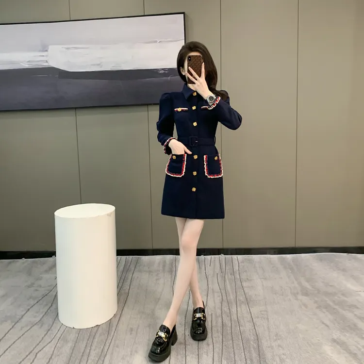 法式小香风连衣裙2025新款女秋冬名媛气质高级感收腰显瘦长袖裙子