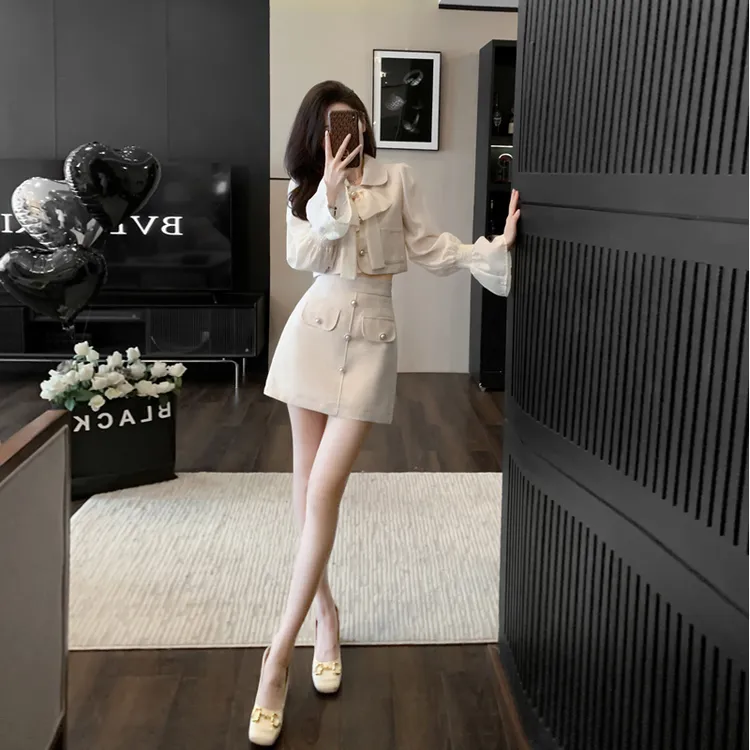 法式小香风短款套装女春装气质名媛高级感盐系甜辣半身裙两件套女