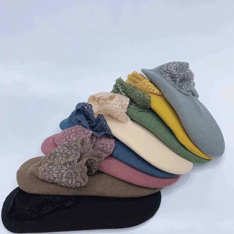 2023秋冬加绒保暖德绒蕾丝花边船袜加厚硅胶防滑低帮女袜地板袜