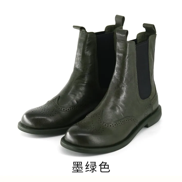 【小刚懂鞋】2024新款英式手工羊皮女靴圆头百搭舒适时尚短靴0232-H