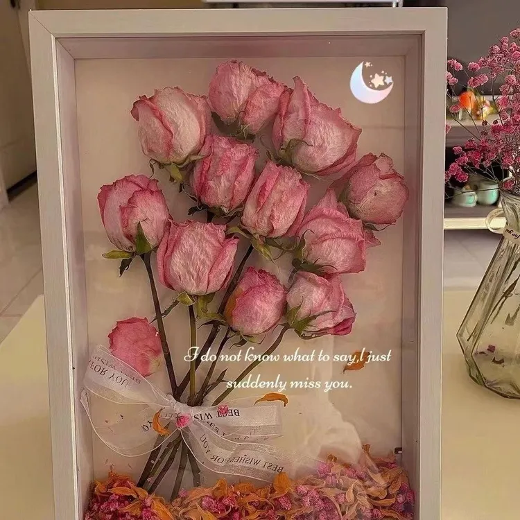 【拾光】立体中空干花diy手工礼物摆台干玫瑰花永生花创意汽车挂件