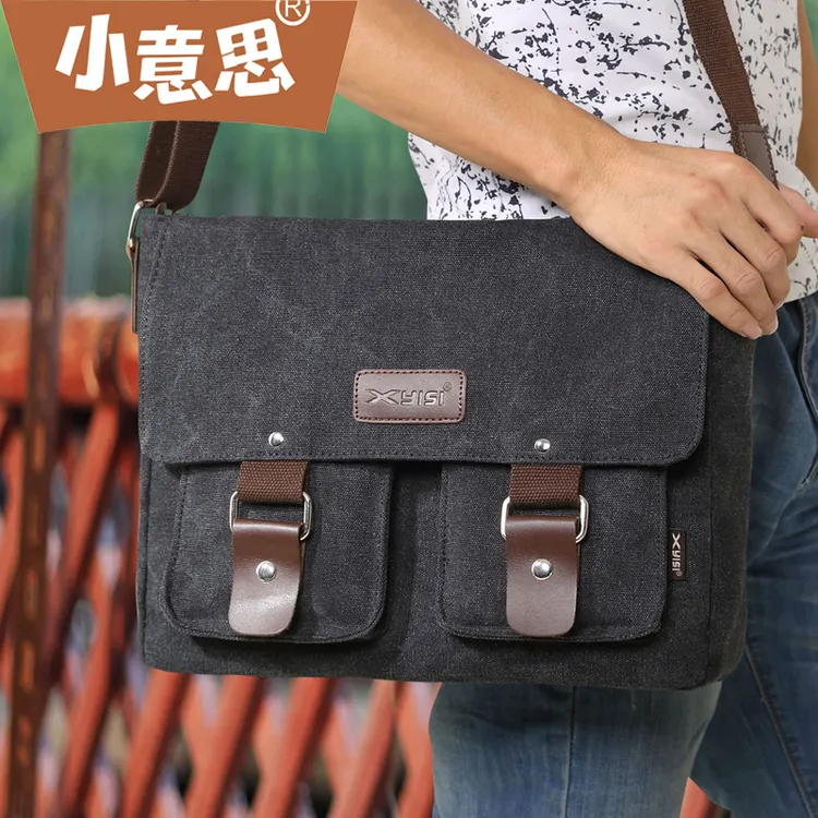 户外男士单肩斜挎包复古休闲邮差包男款多功能旅行包时尚14寸书包