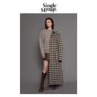 Single Mingle 新品中长款秋冬海盐奶咖格子呢大衣XX3IMD11-00