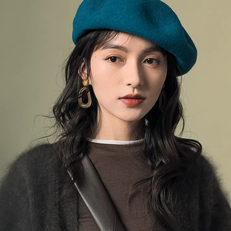 显脸小 超大版羊毛贝雷帽女秋冬季大头围毛呢画家帽云朵帽