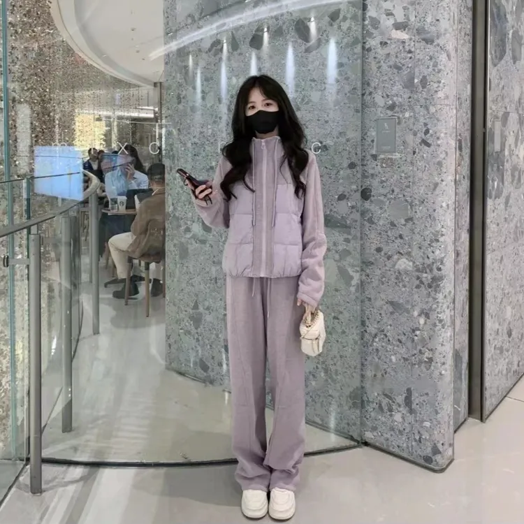 【韩系欧尼】2024秋冬新款宽松棉服外套+加绒裤子套装洋气两件套