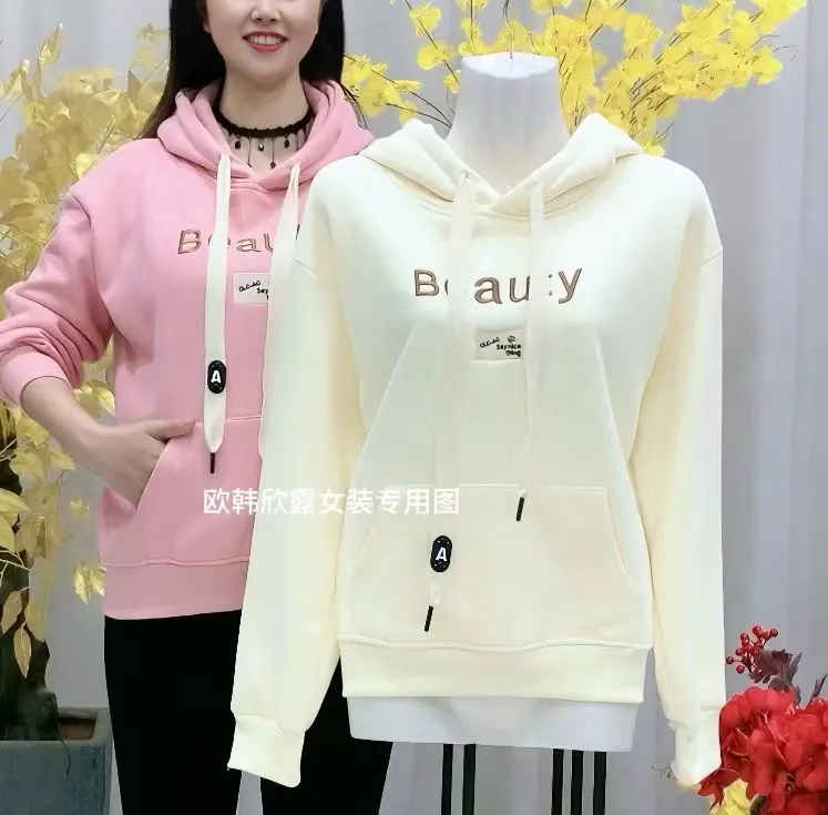 2024春秋新款宽松连帽刺绣卫衣女洋气韩版加绒加厚百搭显瘦外套