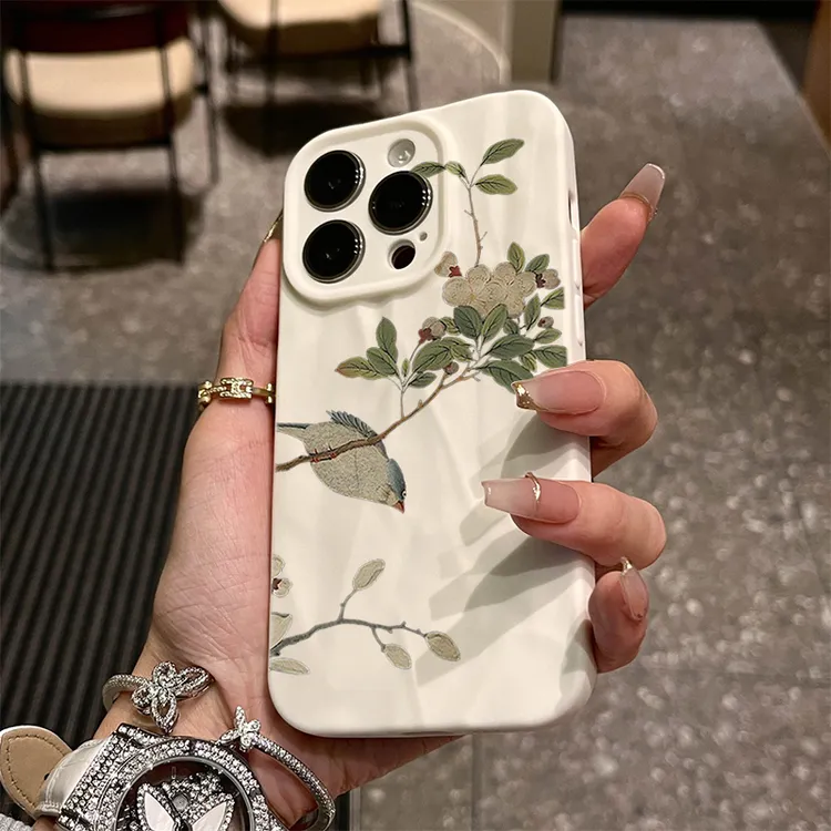 复古国风花iphone15苹果手机壳14promax软褶皱13pro高级12P全包