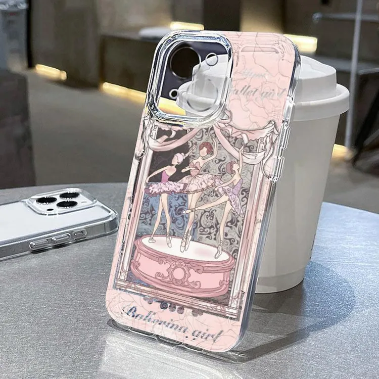 粉芭蕾女孩适用iphone15苹果14手机壳13/12/8透明壳/11x全包少女