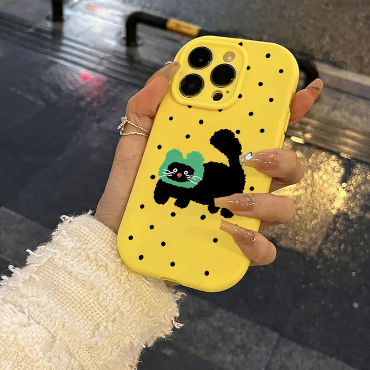 绿帽黑猫适用iphone15苹果14Promax手机壳13软12防摔11/X硅胶卡通