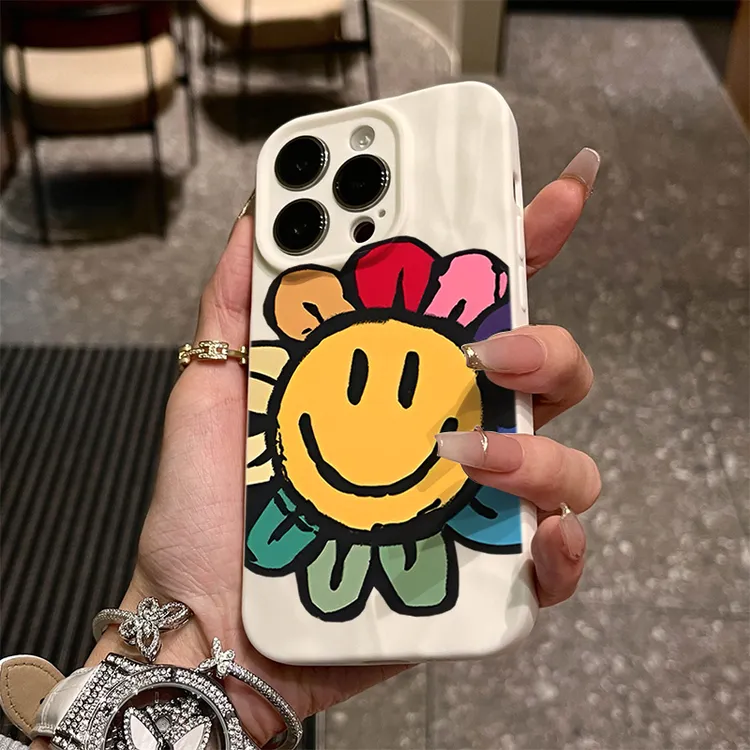 彩色太阳花iphone15苹果手机壳14promax软褶皱13pro高级12P全包11