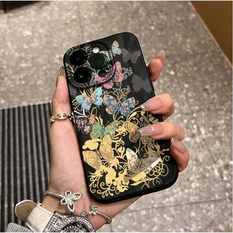 丽影彩蝶iphone15苹果手机壳14promax软褶皱13pro高级12P全包11p