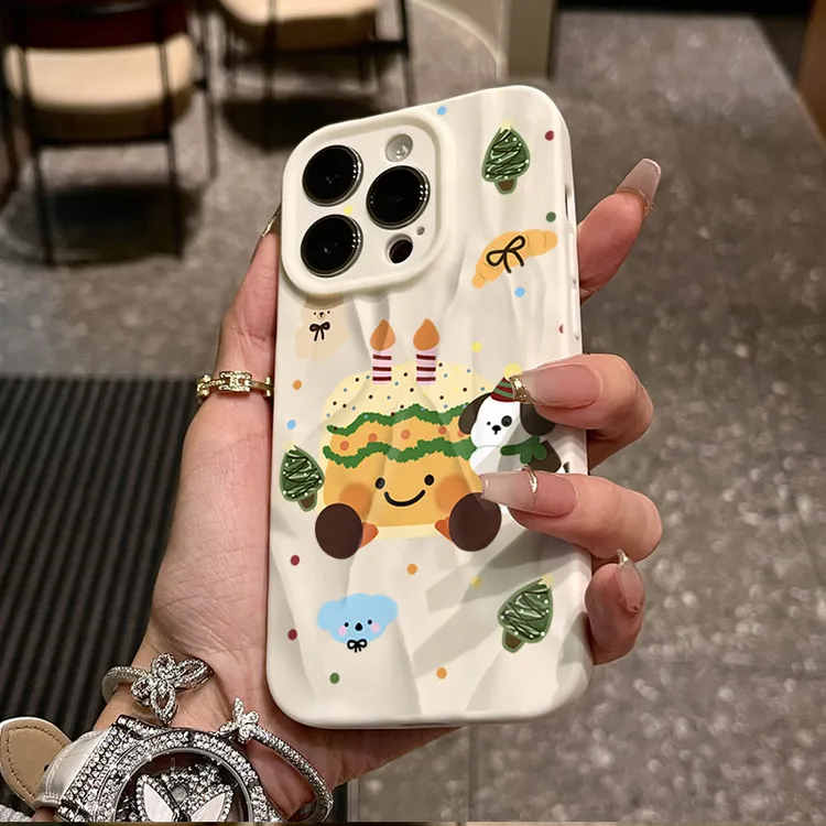 圣诞蛋糕小狗适用iphone16/15苹果12褶皱手机壳14promax防摔13/11