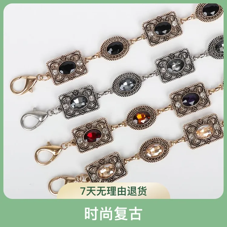 复古高档配饰连衣裙子民族风金色银色金属椭圆雕花链条水钻腰带女