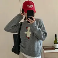 韩系千金可爱减龄卡通小鸭针织毛衫套头小众毛衣