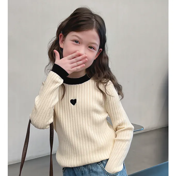 女童洋气打底毛衣儿童修身针织衫2024秋冬新款女童长袖小爱心上衣