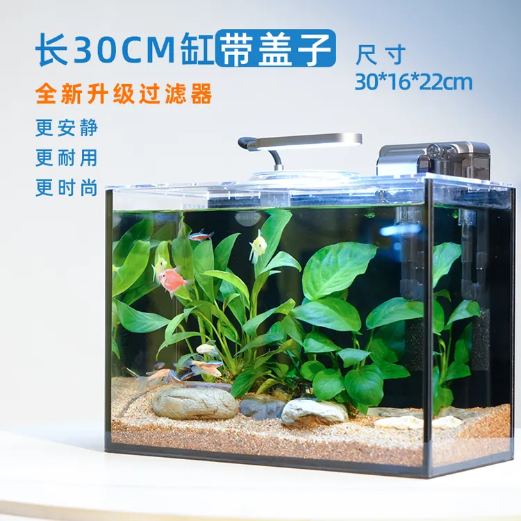 长型30缸高配版含盖子整套水景缸包含水草造景客厅小型办公室超白