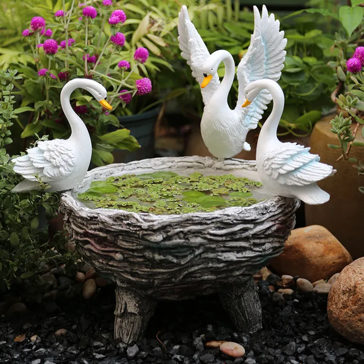 花园先生铜钱草花盆天鹅水培水养绿萝碗莲水仙花庭院别墅花园布置