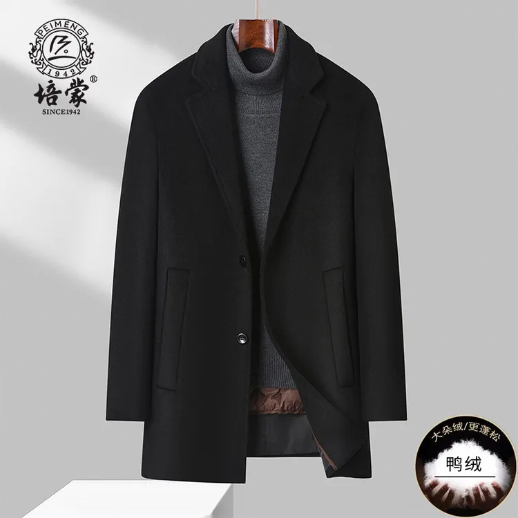 【可拆卸羽绒内胆】中长羊毛呢大衣商务休闲西装平驳领男士风衣