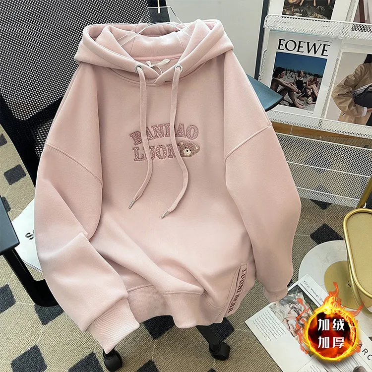 女童冬季卫衣2025新款中大童女孩秋冬款韩版绣花甜美刺绣连帽上衣