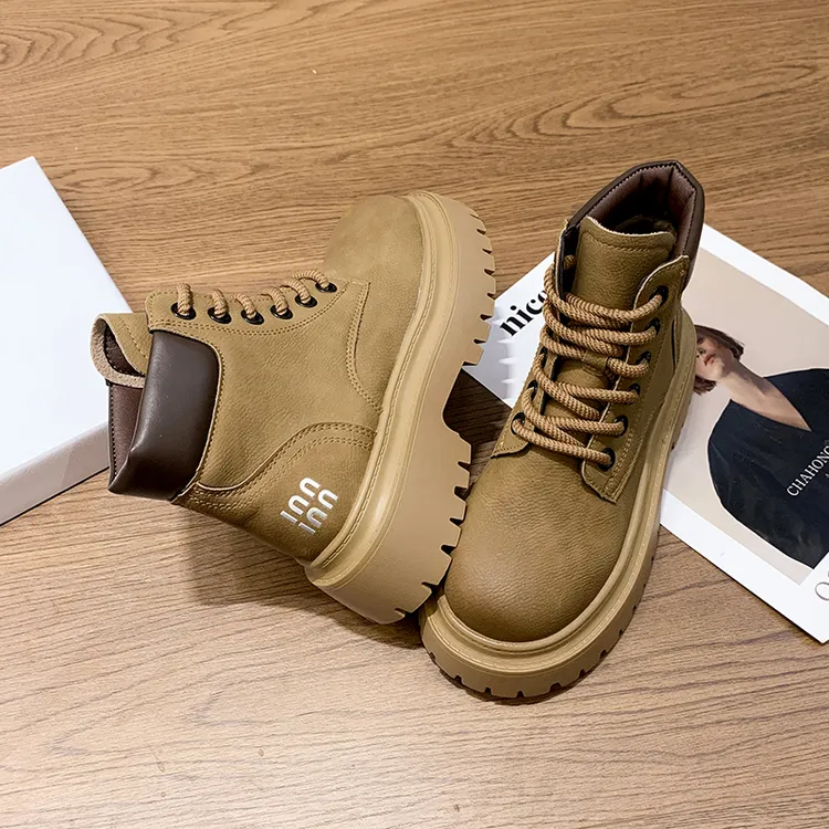 加绒马丁靴厚底靴子小码复古马丁靴厚底靴子英伦风秋冬秋季百搭商品图