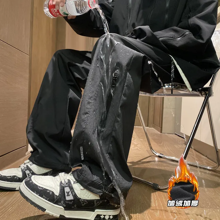 加绒工装裤爆款冲锋裤子男冬季保暖拉链防水痞帅宽松直筒休闲长裤