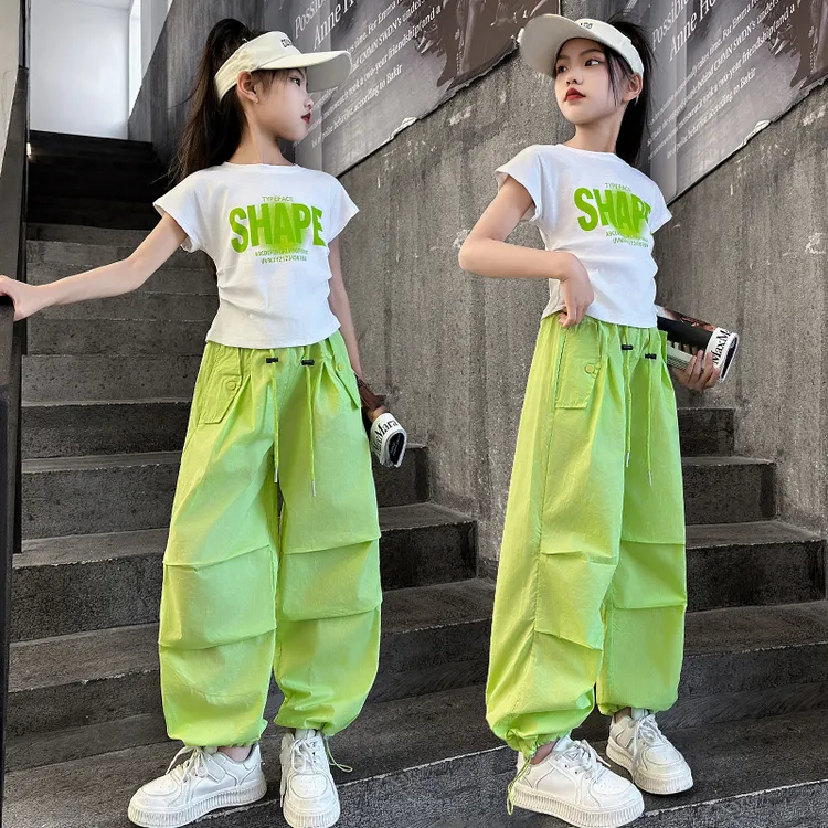 女童夏季工装裤套装2025新款爆款中大儿童洋气时髦女孩阔腿裤套装