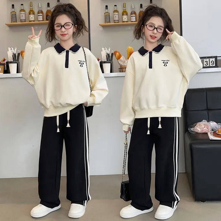 女童春装套装2025新款爆款中大童春秋款儿童洋气POLO衫卫衣两件套