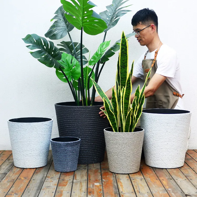 仿石阳台黑色树脂花盆简约花盆散尾葵质感天堂鸟大花盆升级大号