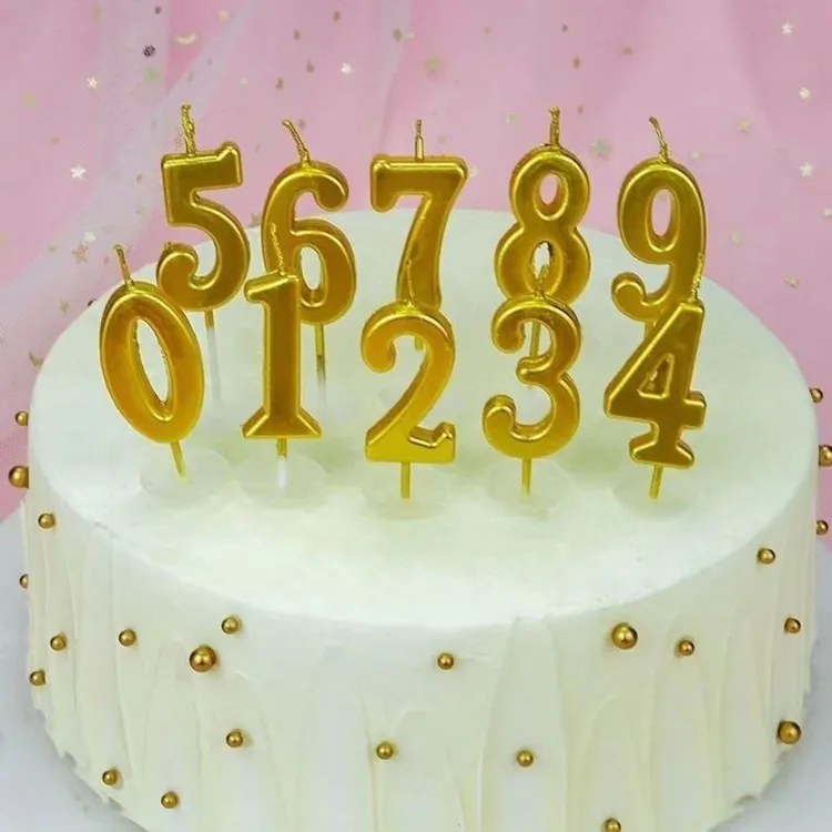 金色数字蜡烛过生日蛋糕装饰周岁小蜡烛0~10派对儿童甜品台装饰