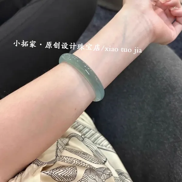 高品库里蓝正圈玛瑙手镯新中式国风沧海蓝玉髓送礼首选多样性发一