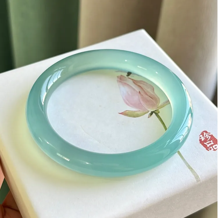 天然正品冰川蓝玉镯女湖水蓝玛瑙玉髓手镯送老婆礼物多样性发一