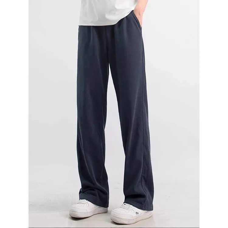 藏青色美式运动卫裤男秋冬款窄版直筒垂感裤子潮牌复古宽松休闲裤